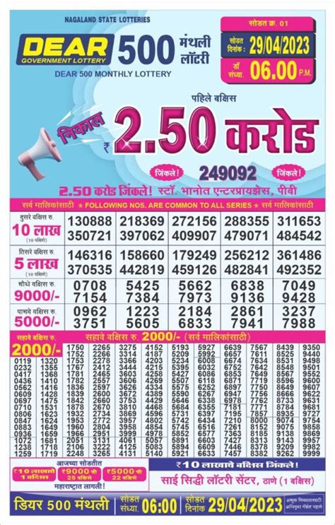 dear lottery 2023|Nagaland State Lottery Dear 500 Monthly lottery result for July 8, 2023.
